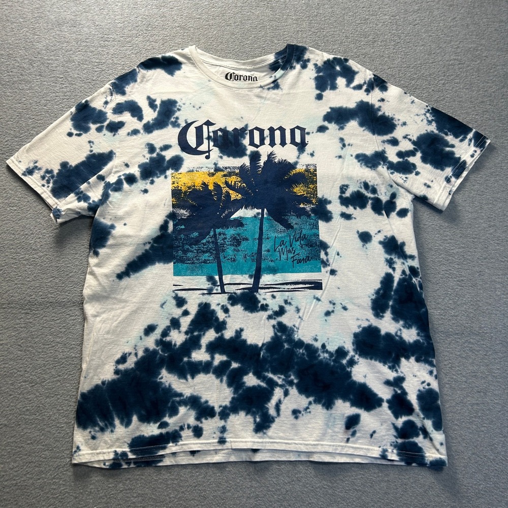 Corona Graphic T Shirt Mens XXL Blue Tie Dye Beer Tropical Beach Summer Brewery